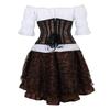 Grebrafan Faux Leather Underbust Corset with Skirt and Pirate Blouse, 5XL, Brown view 3