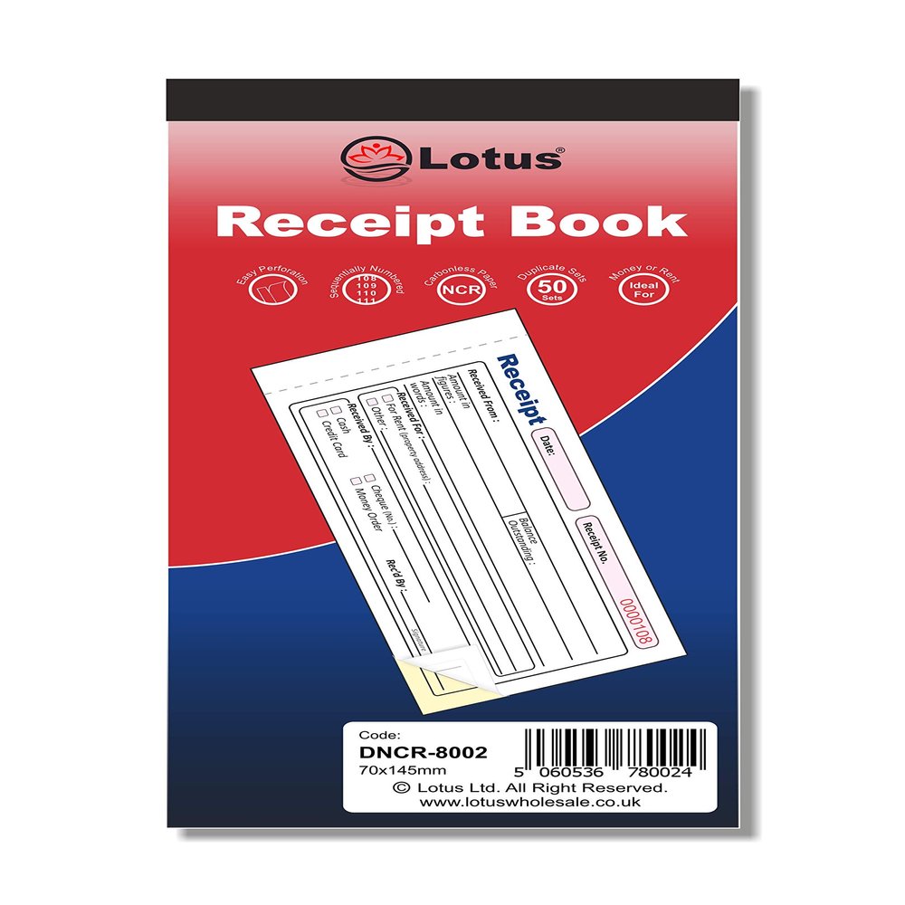 NCR Receipt Book, 70 x 145 mm, Carbonless 2-Part Duplicate Book, DNCR-8002 (1 Book)