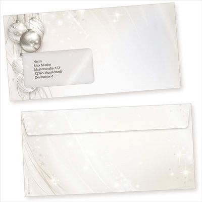 ELEGANCE 50 Christmas Envelopes, DIN Long, with Window, Self-Sealing