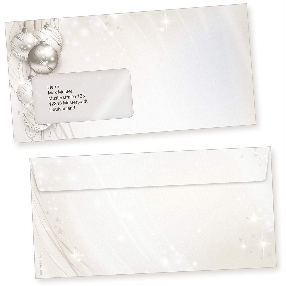 ELEGANCE 50 Christmas Envelopes, DIN Long, with Window, Self-Sealing