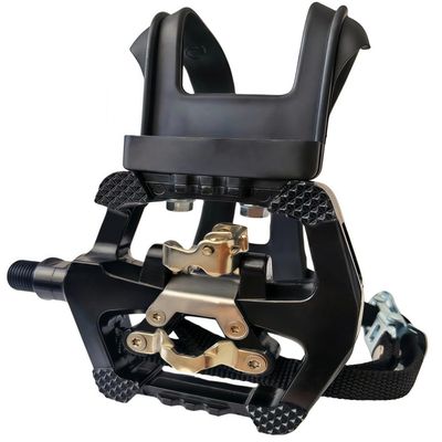 SharpCost YBEKI SPD Hybrid Pedals with Toe Clips and Straps for Spin Bikes and Indoor Exercise Bikes, 9/16" Axles, 6-Month Warranty