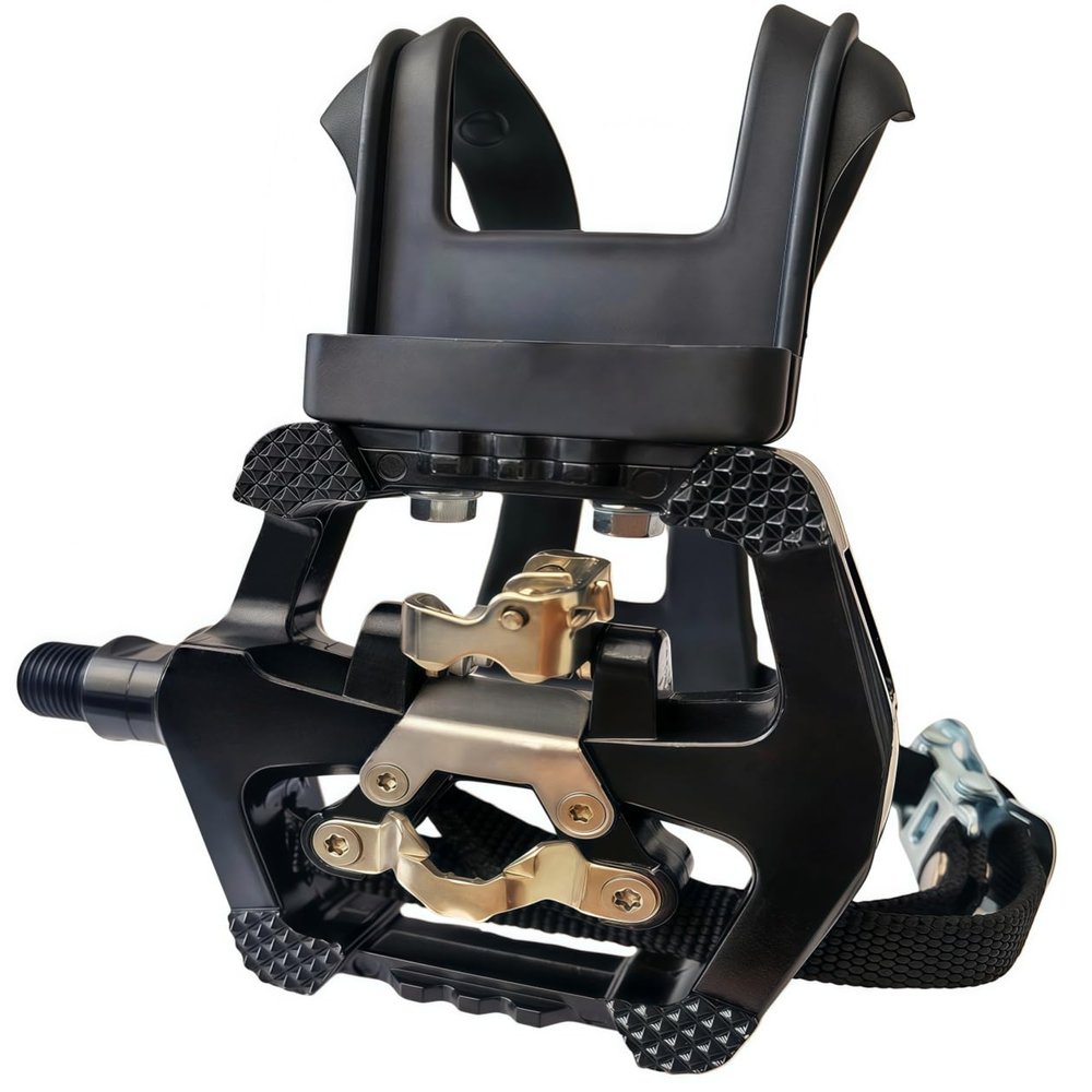 SharpCost YBEKI SPD Hybrid Pedals with Toe Clips and Straps for Spin Bikes and Indoor Exercise Bikes, 9/16" Axles, 6-Month Warranty
