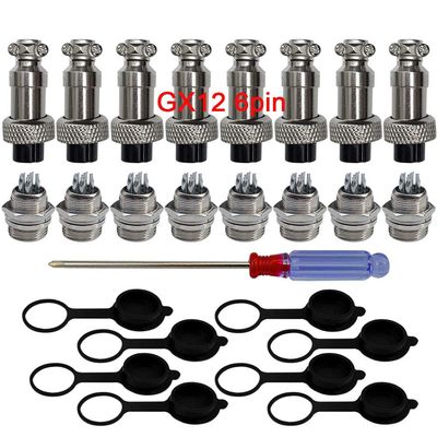 QitinDasen 8-Piece GX126 6-Pin Aviation Connector Kit, 5A, 12mm Thread, Male/Female Metal Connectors with Caps and Screwdriver