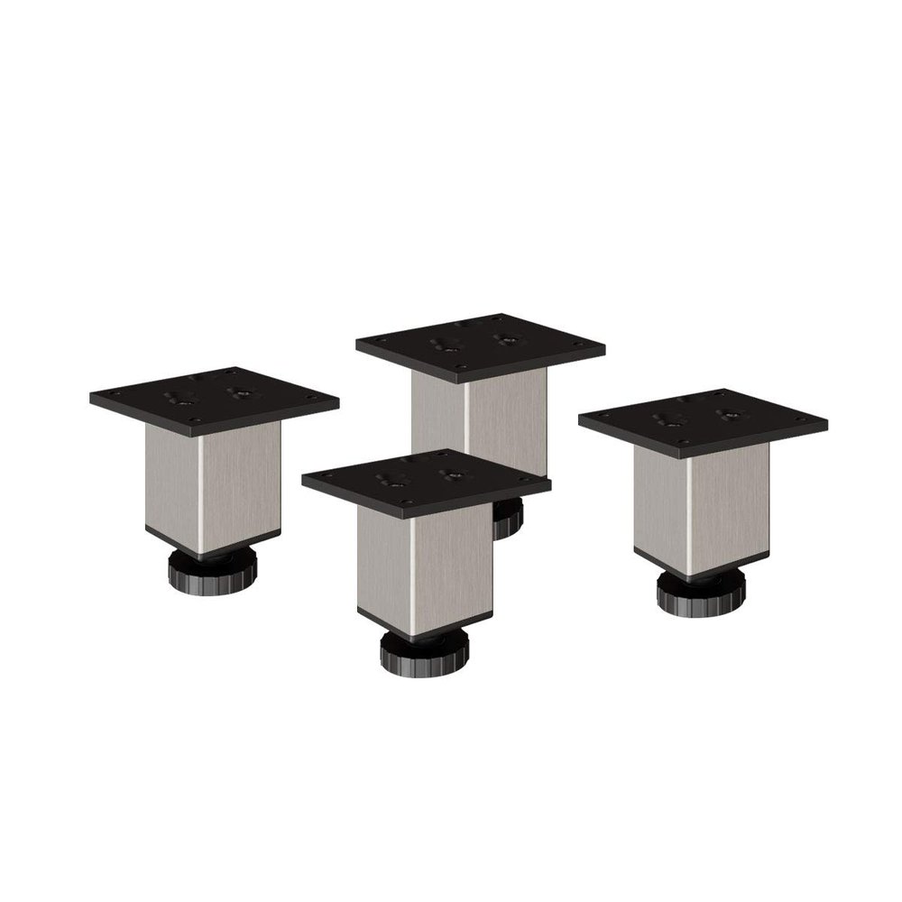 Sossai Exklusiv E4MF Furniture Legs, Height-Adjustable Set of 4, 80 mm, INOX, Aluminum 45 x 45 mm Square Profile