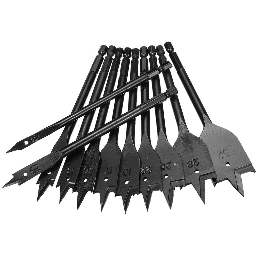 RanDal 11-Piece 6–32 mm Flat Wood Drill Bit Set, Carbon Steel Spade Bits