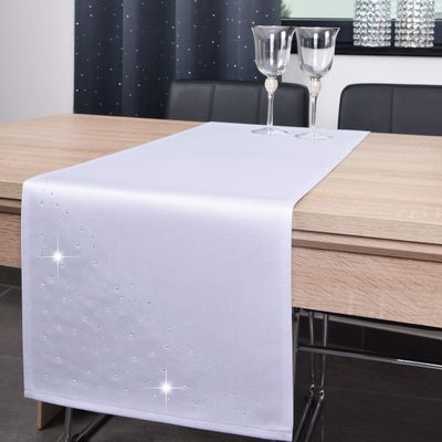 DECOOR Crystal-Decorated Table Runner, 40 x 140 cm, White