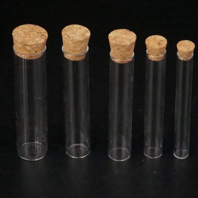 XUBF-GUAN, 5-Piece Lab Glass Test Tubes, Flat-Bottom, Wood Stoppers, Thermally Stable (15 × 100 mm)