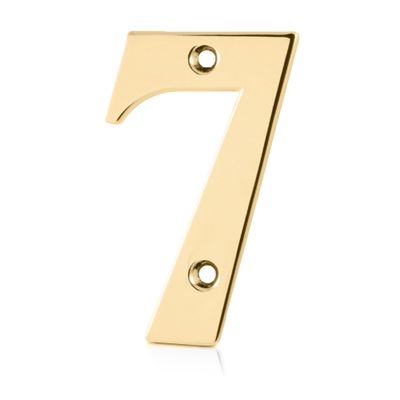 XFORT House Number 7, Screw-Fixed, 3 in, Stainless Steel with Polished Brass Finish