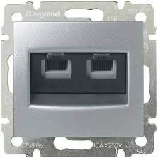 Valena RJ11 Telephone Socket, 4 Contacts, 2 Outputs, Aluminum