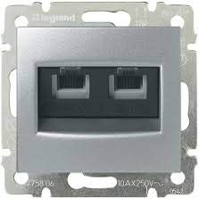 Valena RJ11 Telephone Socket, 4 Contacts, 2 Outputs, Aluminum