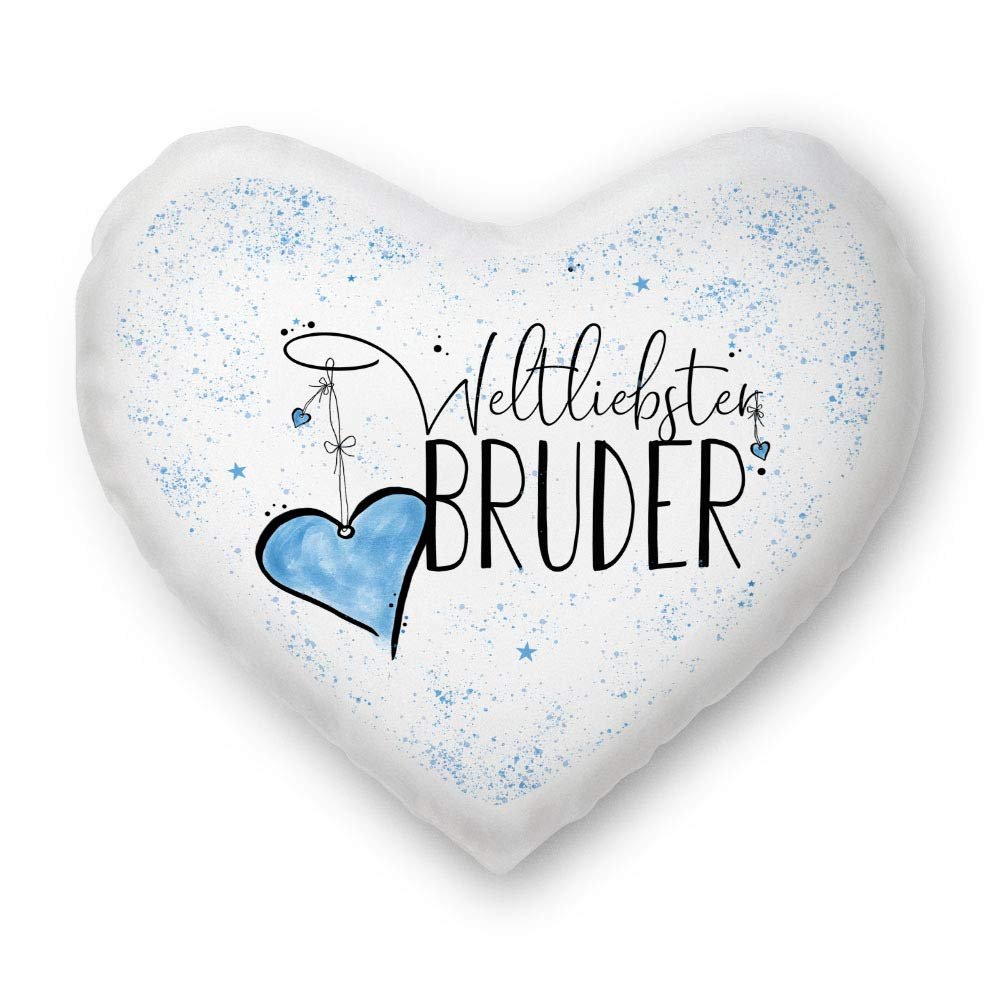Family Mug-Print Pillow with Saying for the World's Best Brother, Heart Pillow - Pillow Cover and Insert Included / Relatives / Gift Idea / Favorite / Children / Heart Pillow / 100% Polyester