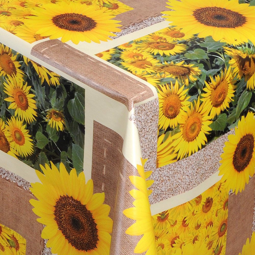 KEVKUS Oilcloth Tablecloth by the Meter 01045-00 Sunflowers Autumn, Rectangular, Round or Oval