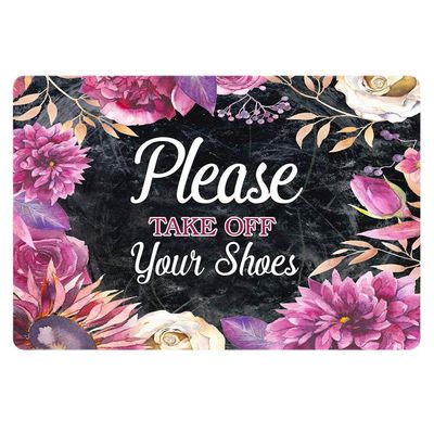 HUGS IDEA Doormat with “Please Take Off You's Shoes” Text, Thin Floor Mat, Home Decor, Rectangular Doormat, Kitchen Runner