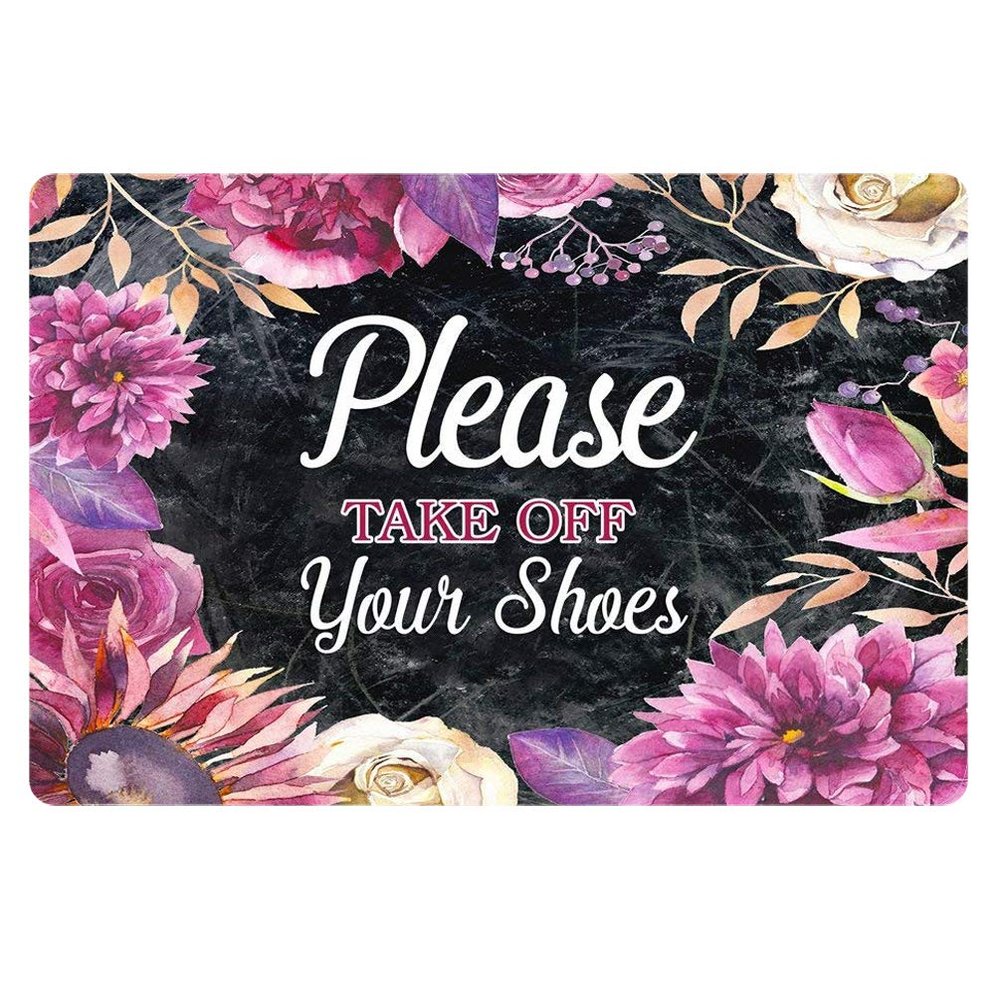 HUGS IDEA Doormat with “Please Take Off You's Shoes” Text, Thin Floor Mat, Home Decor, Rectangular Doormat, Kitchen Runner