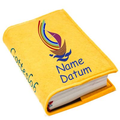 Personalized Yellow Gotteslob Cover with Embroidered Felt Ark Motif