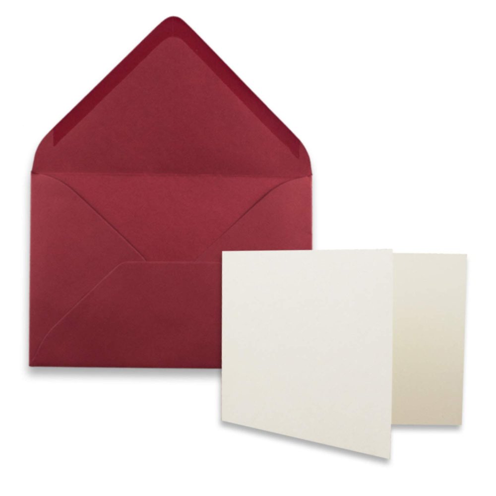 400-Piece DIN A7 Folded Card and C7 Envelope Set, Natural White and Dark Red