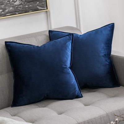 MIULEE Velvet Pillow Cover 16 x 16 Inches, Dark Blue Decorative Cushion Cover