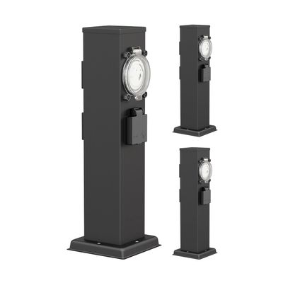 ledscom.de POLLY Outdoor Socket Pillar, 3-Outlet, IP44, Timer, Stainless Steel, Black, 40 cm