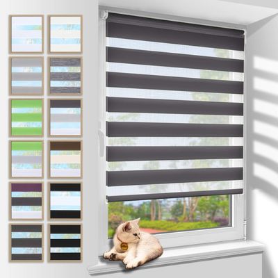 Zarnan Double Roller Blind, No-Drill Clip-Fit, Anthracite, 70 x 150 cm (66 cm Fabric Width)