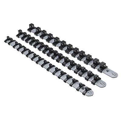 TuToy 3-Piece 1/4", 3/8" and 1/2" Socket Tray Rail Organizer