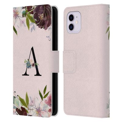Head Case Designs Official Nature Magick Letter A Floral Black Monogram Leather Wallet Case for Apple iPhone 11
