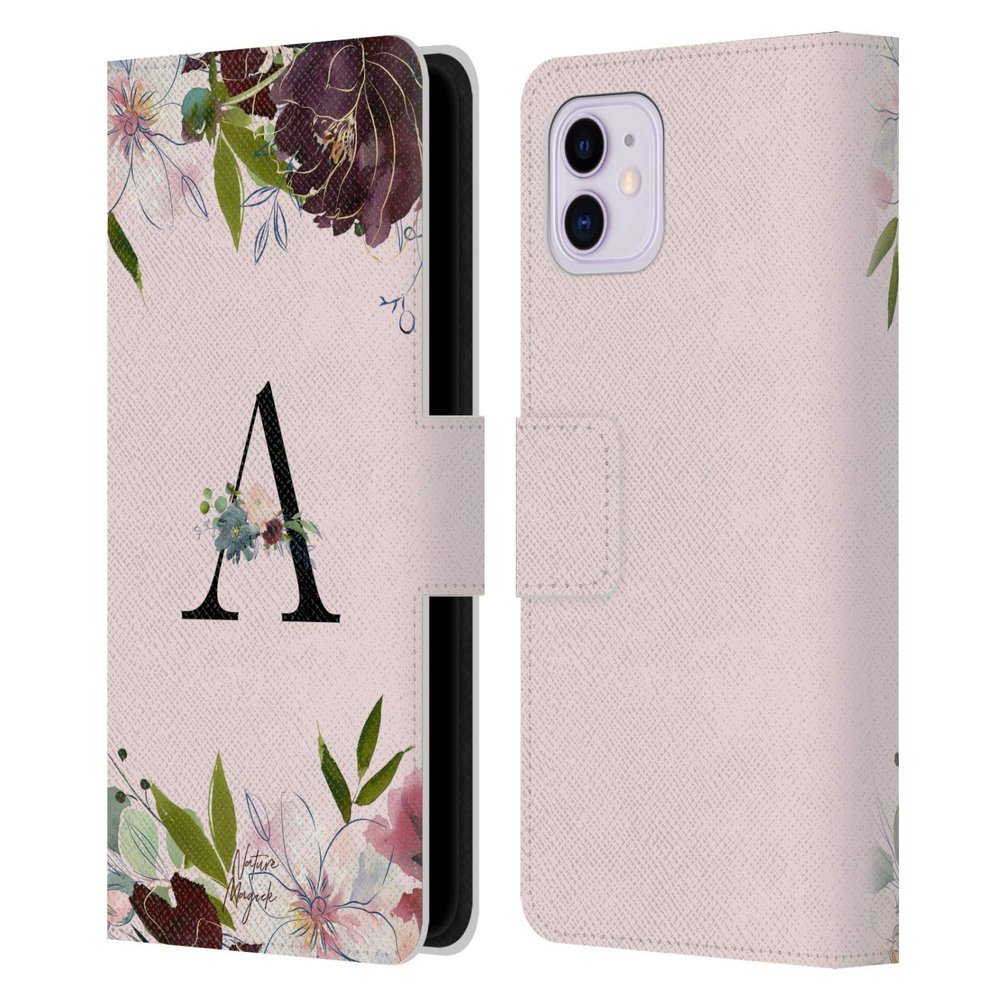 Head Case Designs Official Nature Magick Letter A Floral Black Monogram Leather Wallet Case for Apple iPhone 11