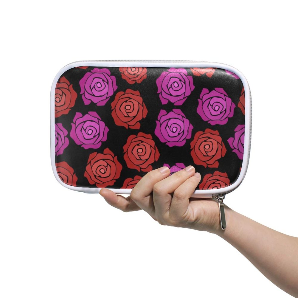 Montoj Makeup Brush Pouch with Zipper, Rose Pattern