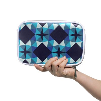 Montoj Makeup Brush Pencil Case with Zipper, Geometric Pattern, Navy Blue