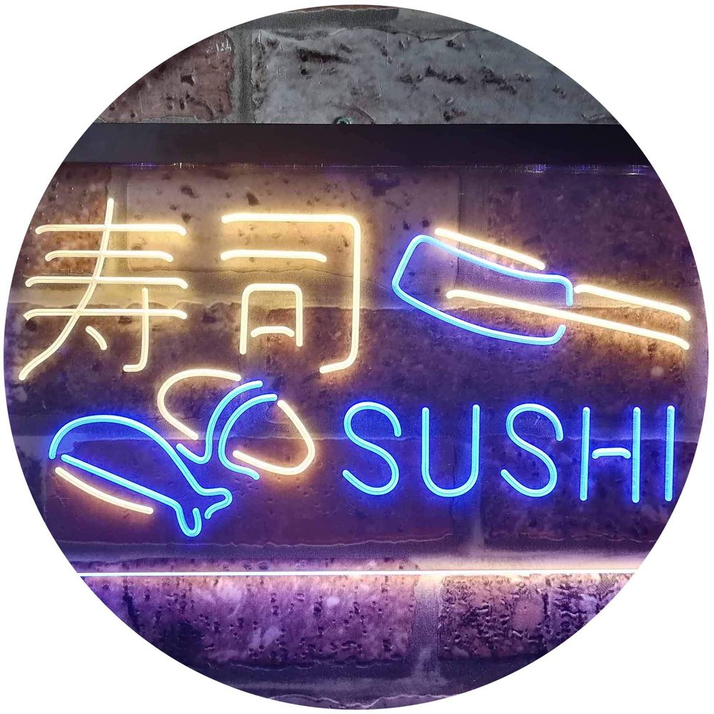 ADVPRO Sushi Shop Japan Food Dual-Color LED Neon Sign, Blue & Yellow, 600 × 400 mm