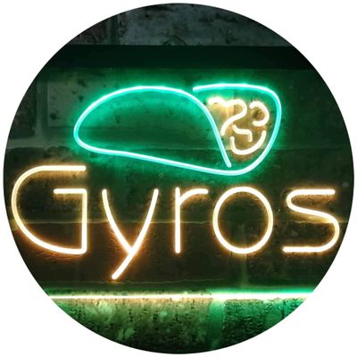 ADVPRO Gyros Café Shop Dual-Color LED Neon Sign, Green & Yellow, 600 x 400 mm