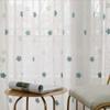 ZYY-Home Sheer Voile Curtains with Floral Embroidery and Pencil Pleat, 2 Panels, Blue, W120 x L140 cm view 2