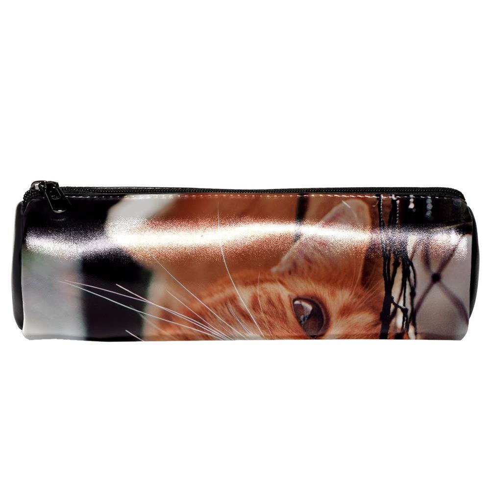 EZIOLY Cat-Pattern Leather Pencil Case, 20 x 6 cm, Orange