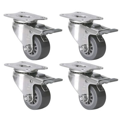 ZX @ Casters 1.5-Inch Stainless Steel Caster, 35 kg Load, Flat Top, PU Wheels, Gray