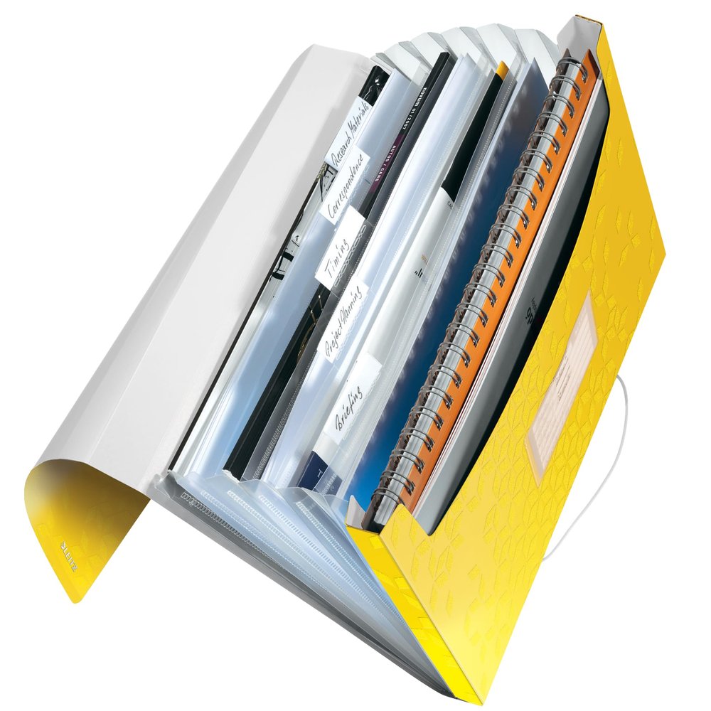 Leitz WOW A4 Project Folder, 6 Compartments, Yellow