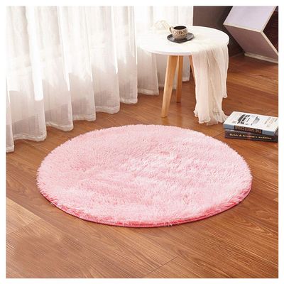 YAOTT Short-Pile Faux Fur Round Chair Cushion, Solid Pink, 120 × 120 cm, 2.5 cm Pile