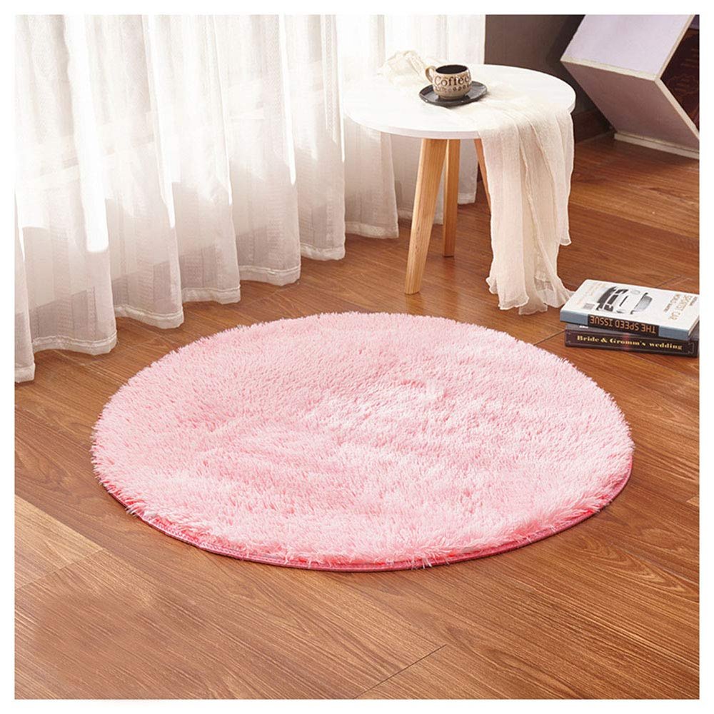 YAOTT Short-Pile Faux Fur Round Chair Cushion, Solid Pink, 120 × 120 cm, 2.5 cm Pile