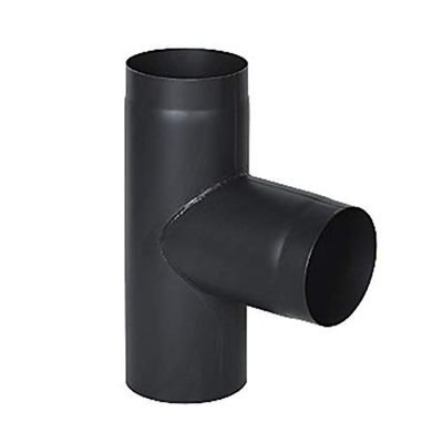 rg-vertrieb 130 mm Stove Pipe T-Piece, 2 mm Steel, Black Senotherm Finish