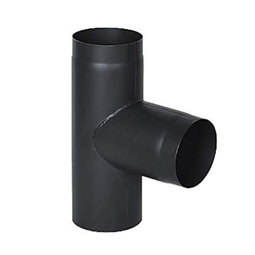 rg-vertrieb 130 mm Stove Pipe T-Piece, 2 mm Steel, Black Senotherm Finish
