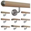 TIBU Untreated Larch Wood Handrail, 370 cm, 5 Angled Stainless Steel Brackets, Half-Round End Cap view 1