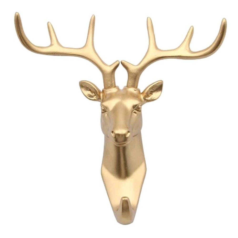 Tubayia Gold Deer Head Wall Hook for Clothes, Hats, and Keys