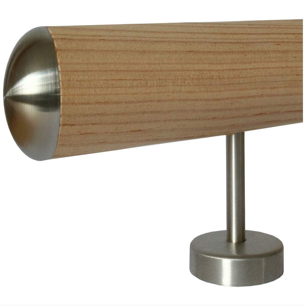 TIBU Untreated Larch Wood Handrail, 1,800 mm, with 3 Stainless Steel Brackets