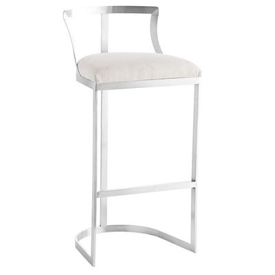 LHNLY Upholstered Faux Leather Bar Stool with Backrest, Silver