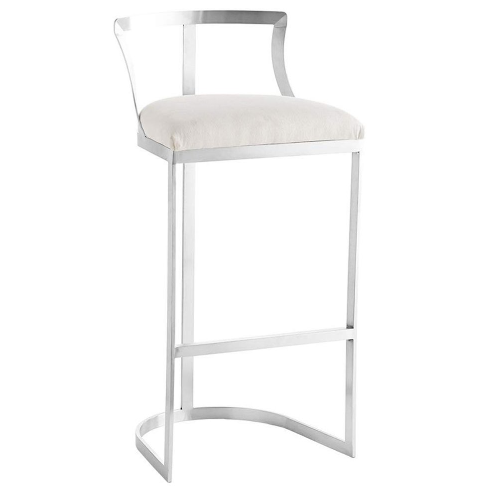 LHNLY Upholstered Faux Leather Bar Stool with Backrest, Silver