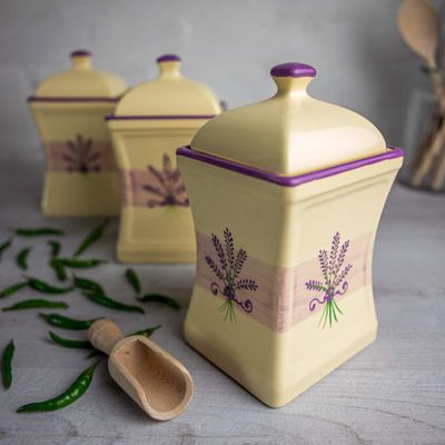 City to Cottage Ceramic Storage Canisters, 900 ml, Set of 3, Lavender Design