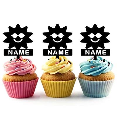 Personalized Name Sun Sunglasses Smile Cake Toppers, Acrylic Wedding and Birthday Decor, 10 Pieces