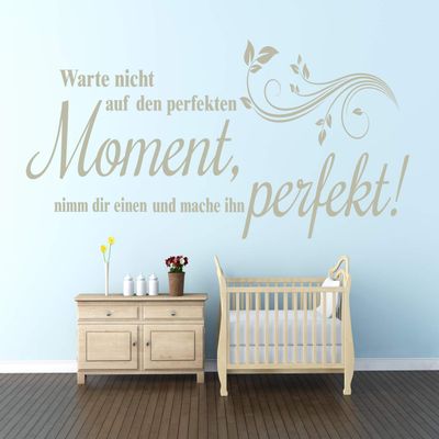 Modern Living Room Wall Decal with Quote “Don’t Wait for the Perfect Moment” | 11008-White-G-130x51