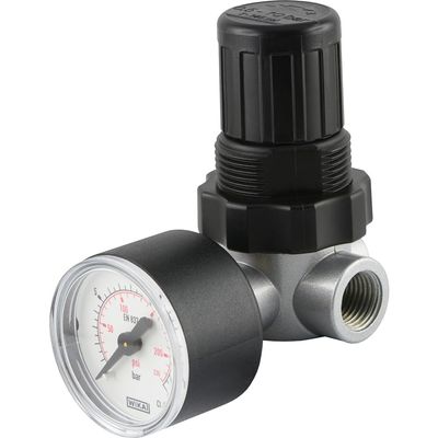 Fitting Parts - Mini Compressed-Air Regulator - Inlet-Pressure-Dependent - 450 L/min - Pressure Reducer with Pressure Gauge (Thread: G 1/4 in - Pressure Adjustment Range: 0.5-10 bar)