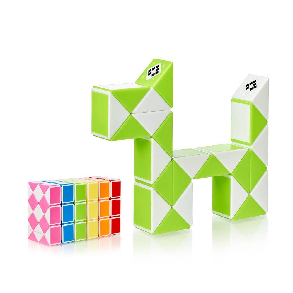 CUBIDI Original Magic Snake – 24 Blocks, Green Puzzle Toy for Kids and Adults