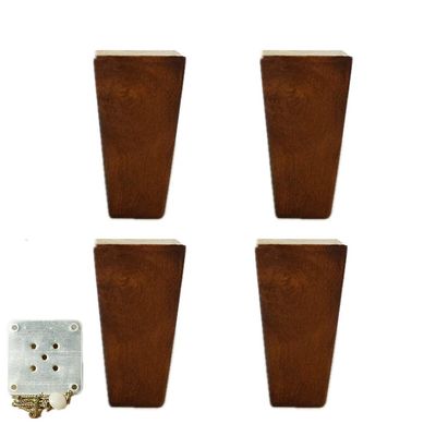 Rubber Wood Furniture Legs, Square Sofa and Cabinet Legs, 4-Pack, Brown, 3.9 in (10 cm)