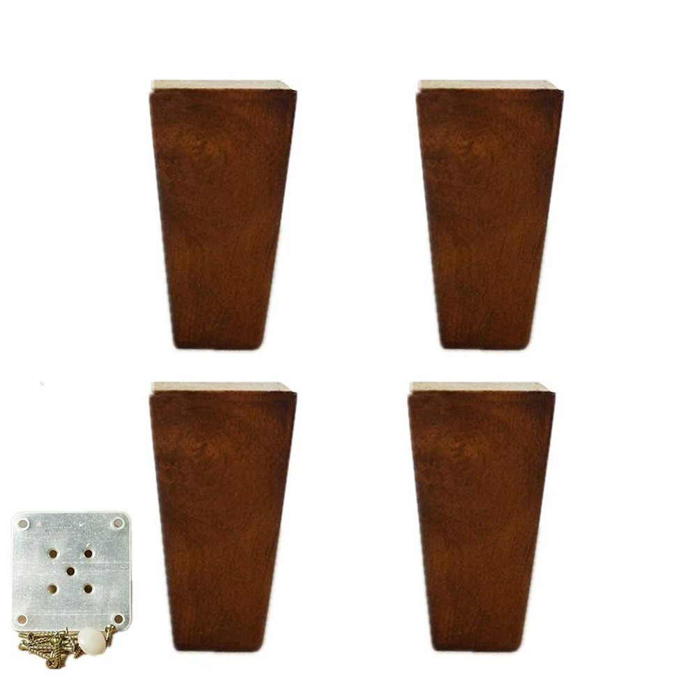 Rubber Wood Furniture Legs, Square Sofa and Cabinet Legs, 4-Pack, Brown, 3.9 in (10 cm)